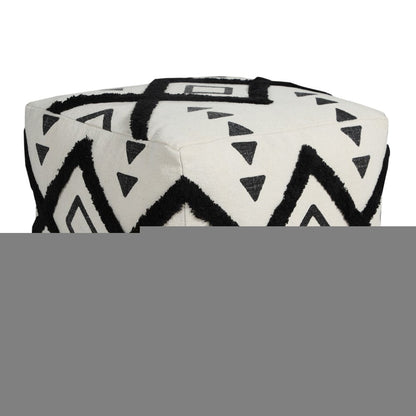 18" White Cotton Geometric Pouf Ottoman