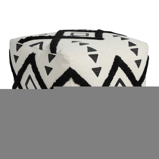 18" White Cotton Geometric Pouf Ottoman