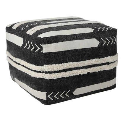 18" Black Cotton Geometric Pouf Ottoman