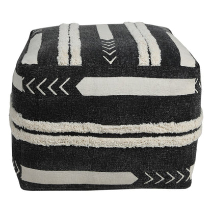 18" Black Cotton Geometric Pouf Ottoman