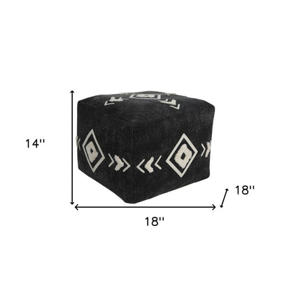 18" Black Cotton Geometric Pouf Ottoman