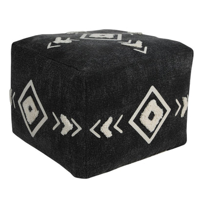 18" Black Cotton Geometric Pouf Ottoman
