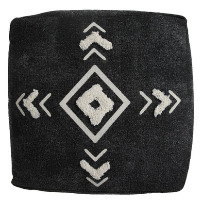 18" Black Cotton Geometric Pouf Ottoman