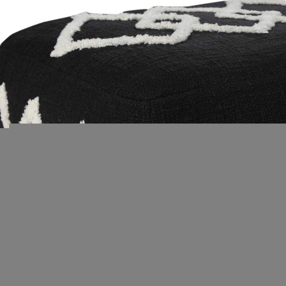 18" Black Cotton Geometric Pouf Ottoman