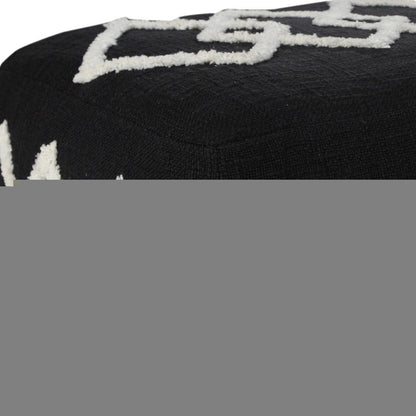 18" Black Cotton Geometric Pouf Ottoman