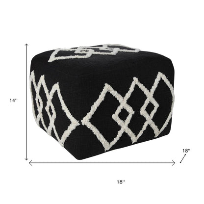 18" Black Cotton Geometric Pouf Ottoman