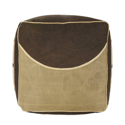 20" Brown Cotton Striped Pouf Ottoman
