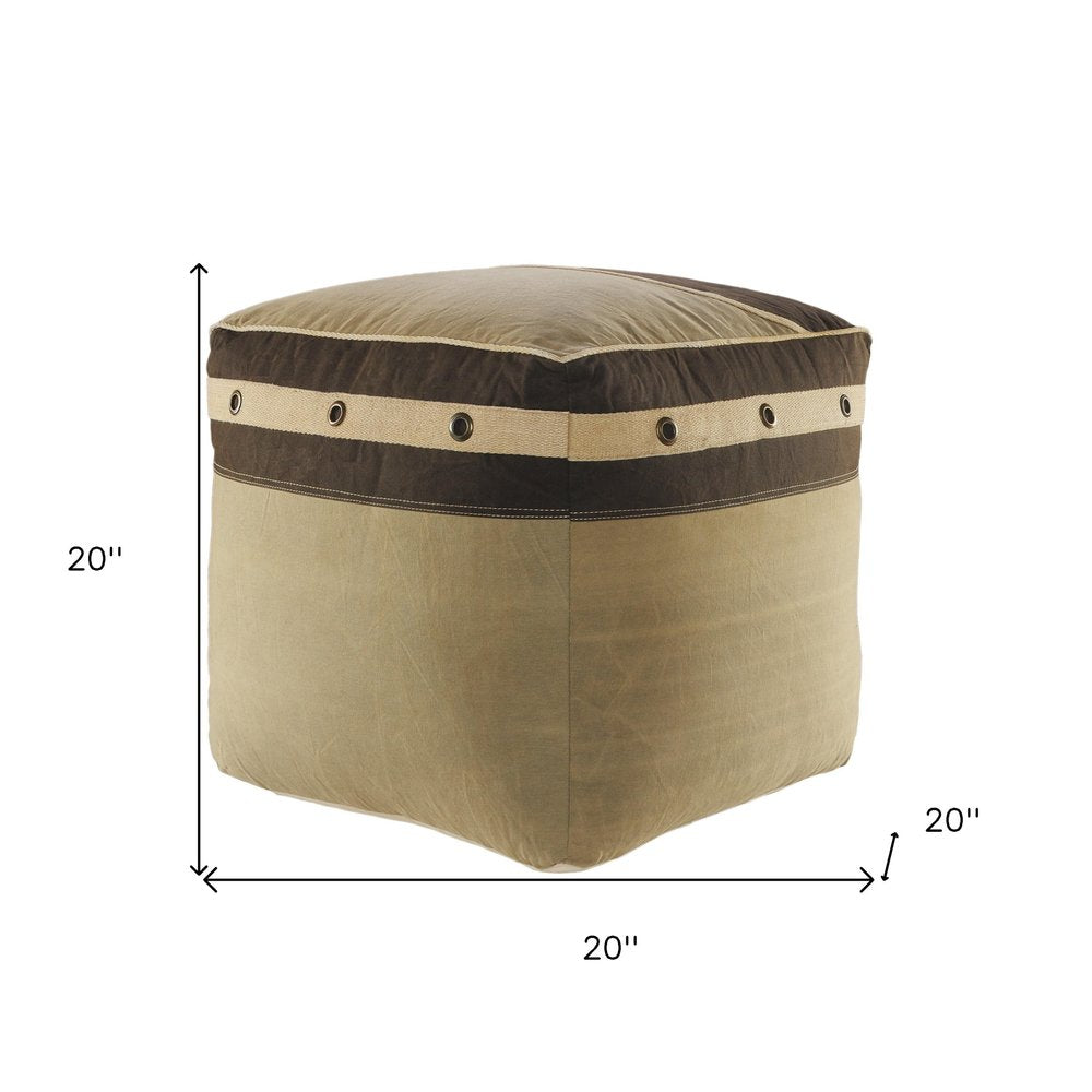 20" Brown Cotton Striped Pouf Ottoman