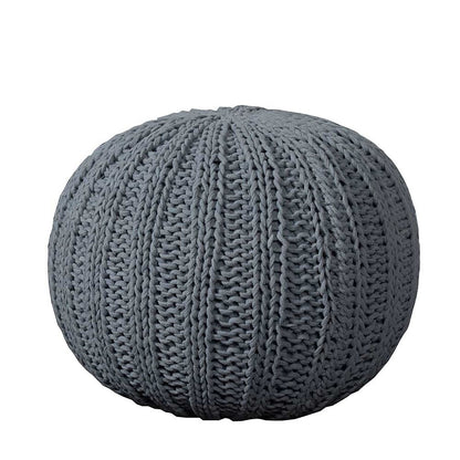 20" Blue Cotton Round Pouf Ottoman