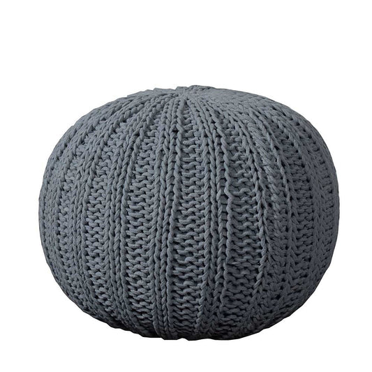 20" Gray Cotton Round Pouf Ottoman