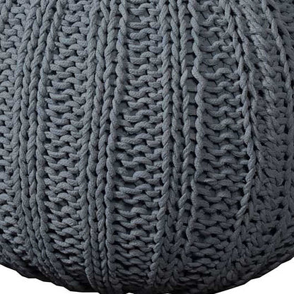 20" Blue Cotton Round Pouf Ottoman