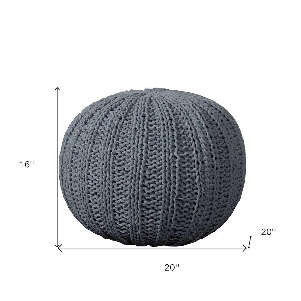 20" Gray Cotton Round Pouf Ottoman