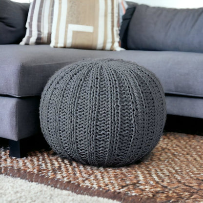 20" Blue Cotton Round Pouf Ottoman