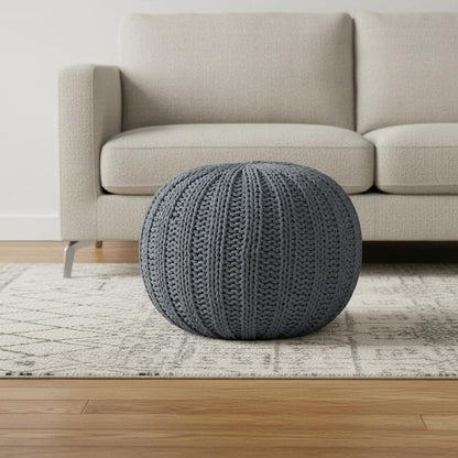 20" Blue Cotton Round Pouf Ottoman