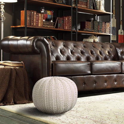 20" Blue Cotton Round Pouf Ottoman