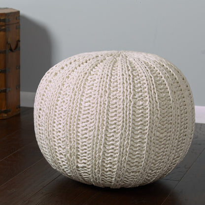 20" Blue Cotton Round Pouf Ottoman