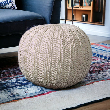 20" Blue Cotton Round Pouf Ottoman