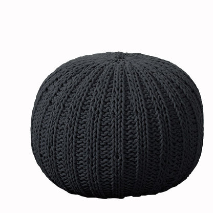 20" Blue Cotton Round Pouf Ottoman