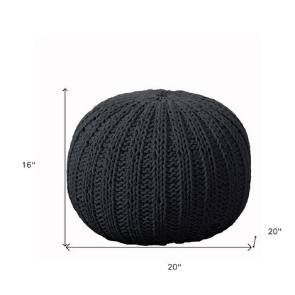 20" Blue Cotton Round Pouf Ottoman
