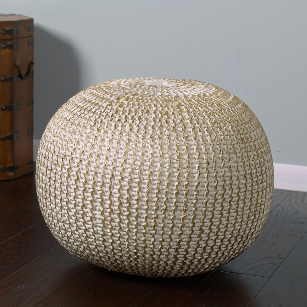 20" Gold Cotton Round Pouf Ottoman