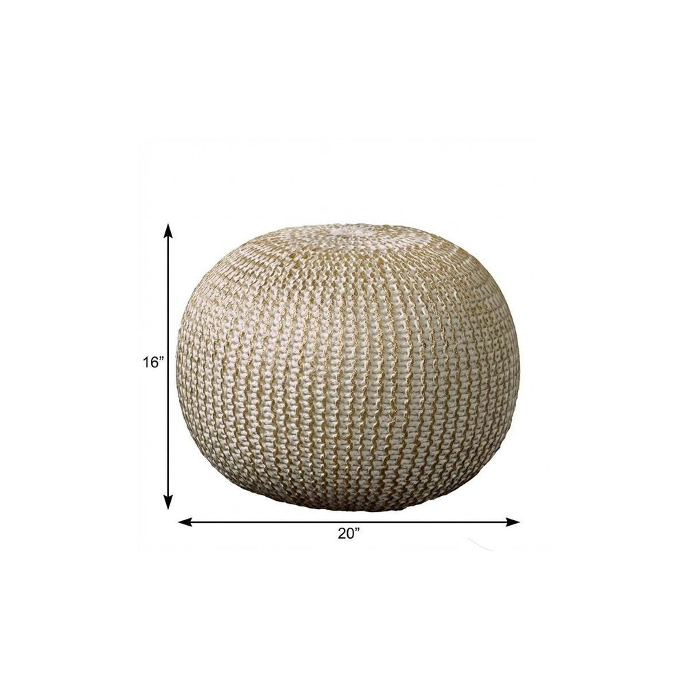 20" Gold Cotton Round Pouf Ottoman