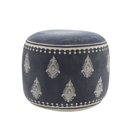 18" Blue Cotton Cylinder Paisley Pouf Ottoman