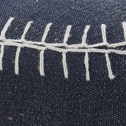 18" Blue Cotton Cylinder Striped Pouf Ottoman