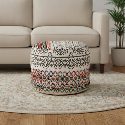 18" Rainbow And Gray Cylinder Geometric Pouf Ottoman