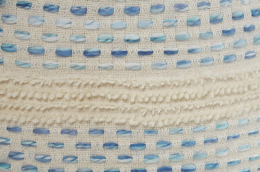 18" Blue Cotton Blend Ottoman