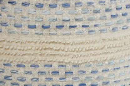 18" Natural And Ivory Cotton Blend Round Striped Pouf Ottoman