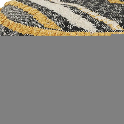 18" Black Cotton Cylinder Striped Pouf Ottoman