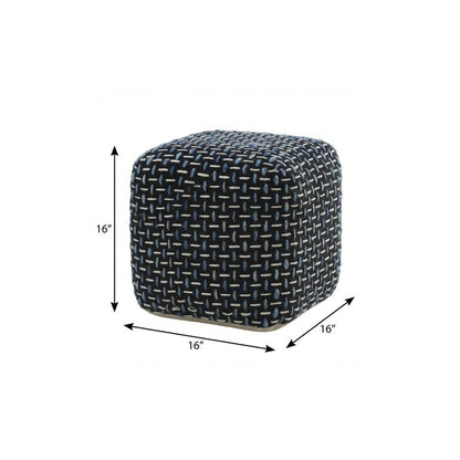 16" Black Fabric Geometric Pouf Ottoman