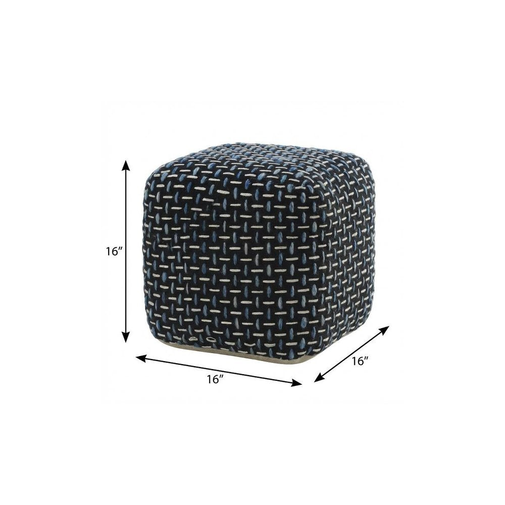 16" Black Fabric Geometric Pouf Ottoman