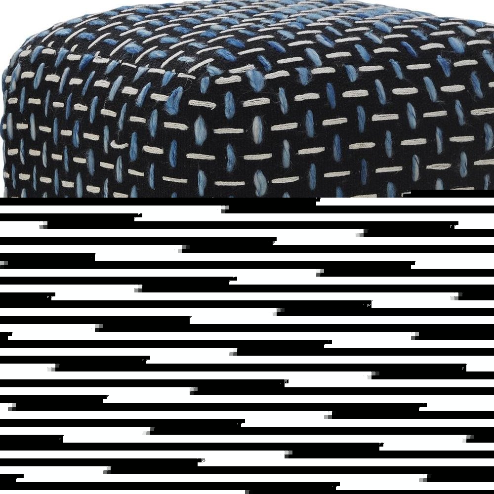 16" Black Fabric Geometric Pouf Ottoman