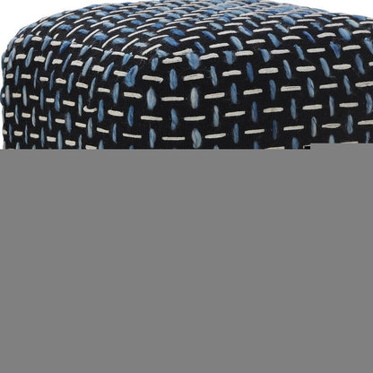 16" Black Fabric Geometric Pouf Ottoman