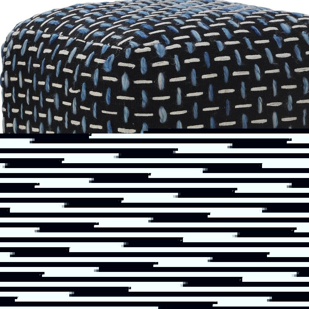 16" Black Fabric Geometric Pouf Ottoman