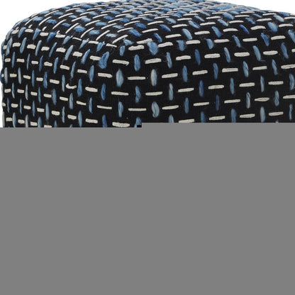 16" Black Fabric Geometric Pouf Ottoman