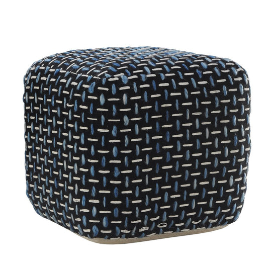 16" Black Fabric Geometric Pouf Ottoman