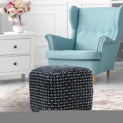 16" Black Fabric Geometric Pouf Ottoman