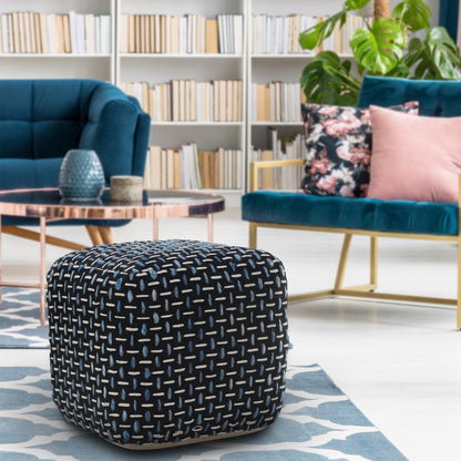 16" Black Fabric Geometric Pouf Ottoman