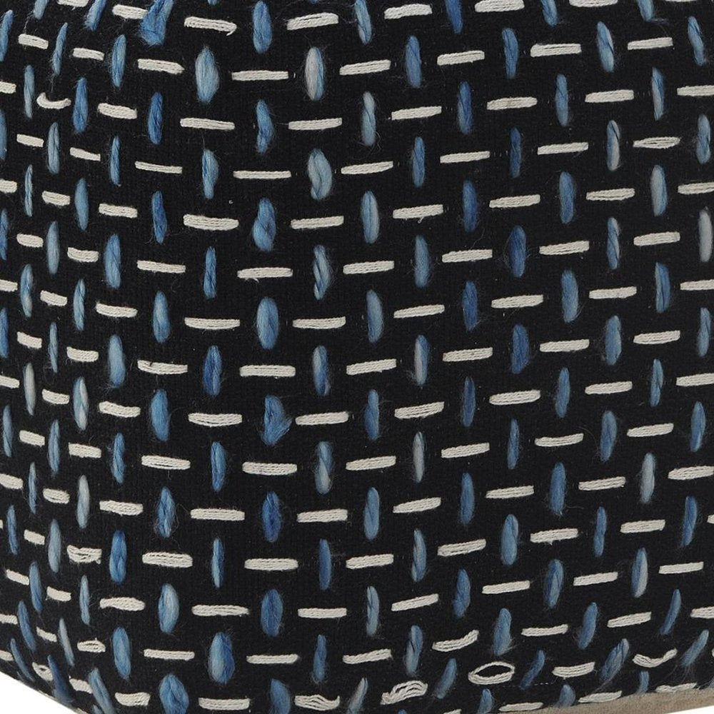 16" Black Fabric Geometric Pouf Ottoman