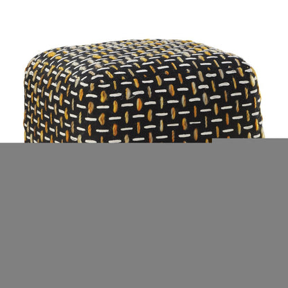 16" Black Fabric Geometric Pouf Ottoman