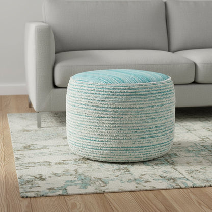 18" Blue Fabric Cylinder Striped Pouf Ottoman