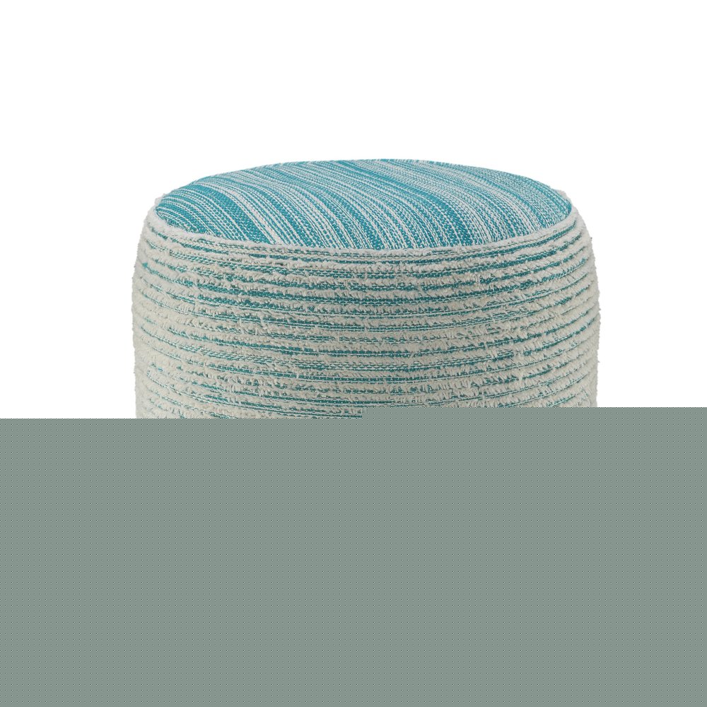 18" Blue Fabric Cylinder Striped Pouf Ottoman