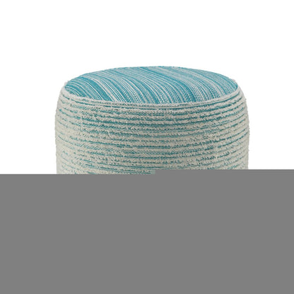 18" Blue Fabric Cylinder Striped Pouf Ottoman
