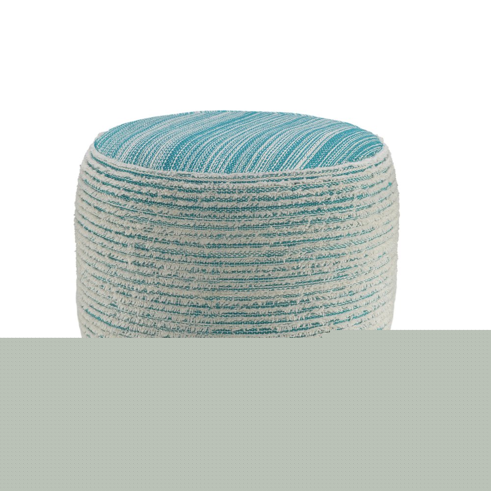 18" Blue Fabric Cylinder Striped Pouf Ottoman