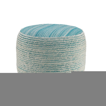 18" Blue Fabric Cylinder Striped Pouf Ottoman