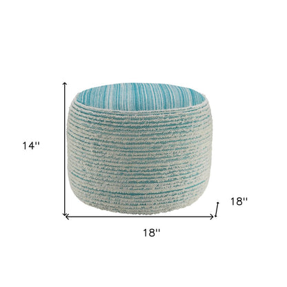 18" Blue Fabric Cylinder Striped Pouf Ottoman