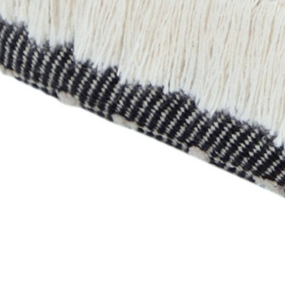 18" White Cotton Striped Pouf Ottoman