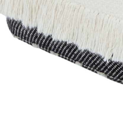 18" White Cotton Striped Pouf Ottoman